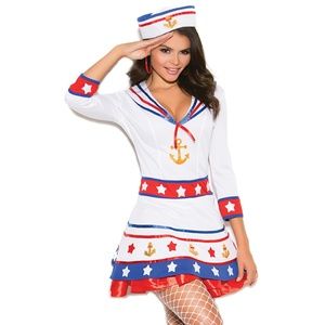Patriotic Sailor Costume Dress with Bib and Hat
